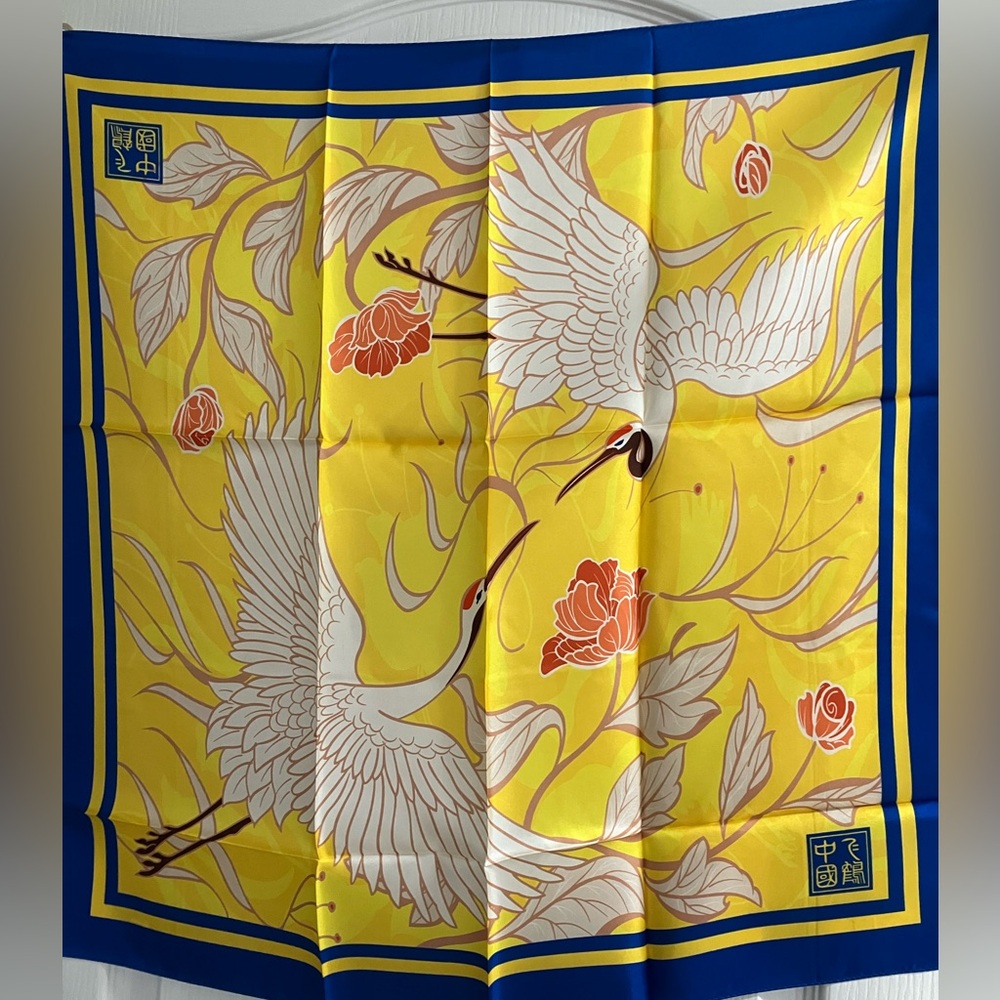 100% Silk Scarf Crane